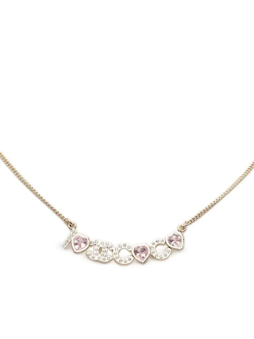 Chanel Heart CC Logo Necklace Gold Plated Rhinestone Bijuu